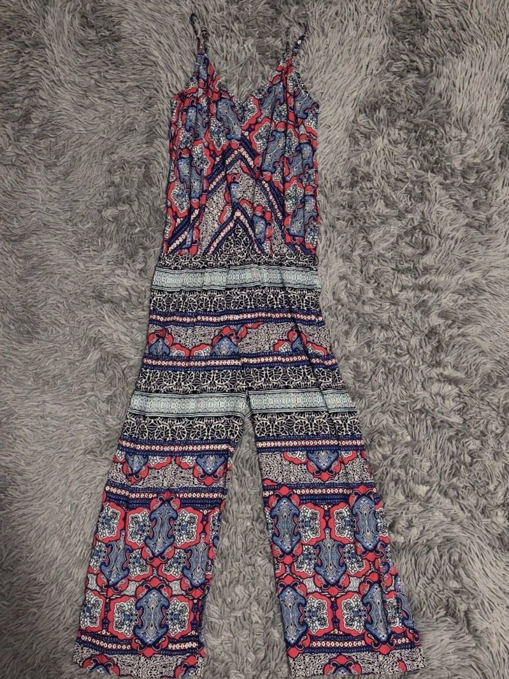Tommy Bahama Women’s Blue Riviera Tile Crop Wide Leg Jumpsuit Romper Small Beach